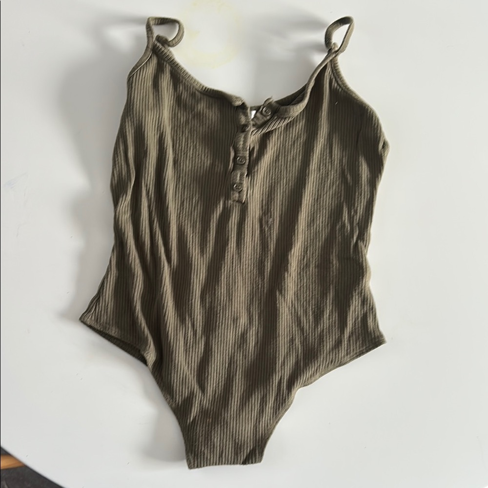 Olive Green Ribbed Bodysuit